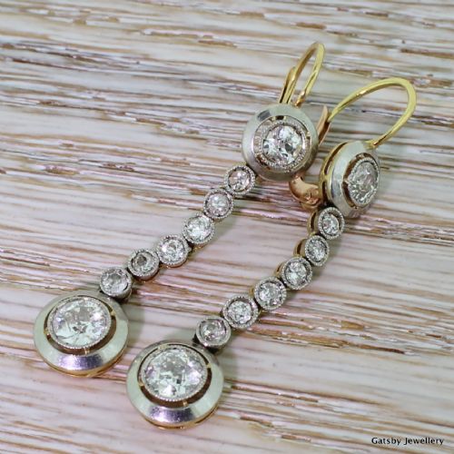 fig 1. Edwardian 2.00 Carat Old Cut Diamond Drop Earrings, circa 1915