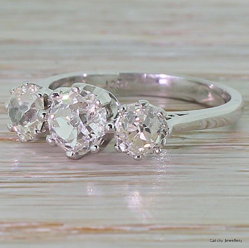 Edwardian 1.80 Carat Old Cut Diamond Trilogy Ring, Circa 1910
