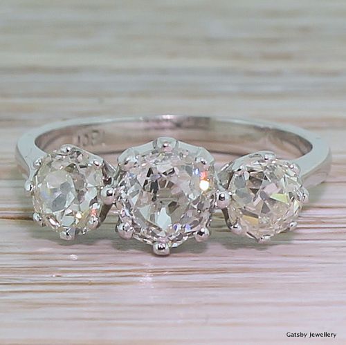 fig 1. Edwardian 1.80 Carat Old Cut Diamond Trilogy Ring, circa 1910