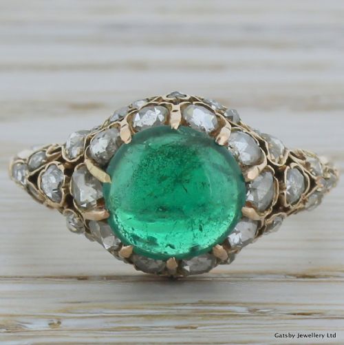 fig 1. Victorian Cabochon Emerald & Diamond Ring, French, circa 1870