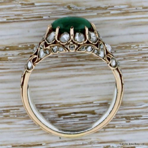fig 3. Victorian Cabochon Emerald & Diamond Ring, French, circa 1870