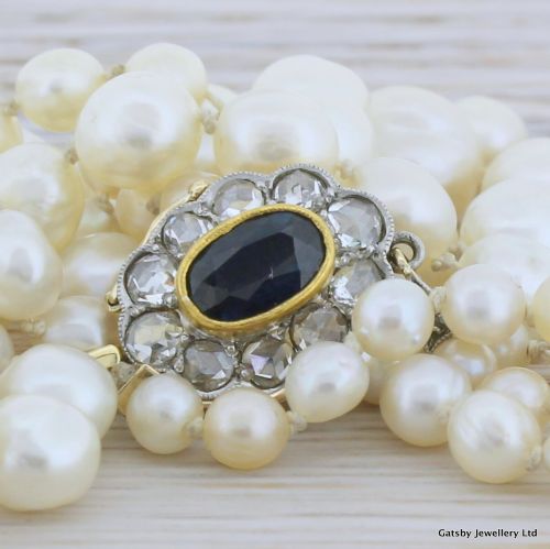 Art Deco Fresh Water Pearl Necklace with Diamond Clasp, Circa 1935