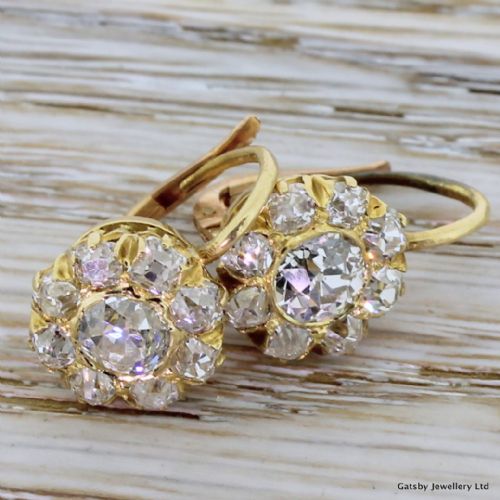 fig 1. Victorian 2.38 Carat Old Cut Diamond Cluster Earrings, circa 1900
