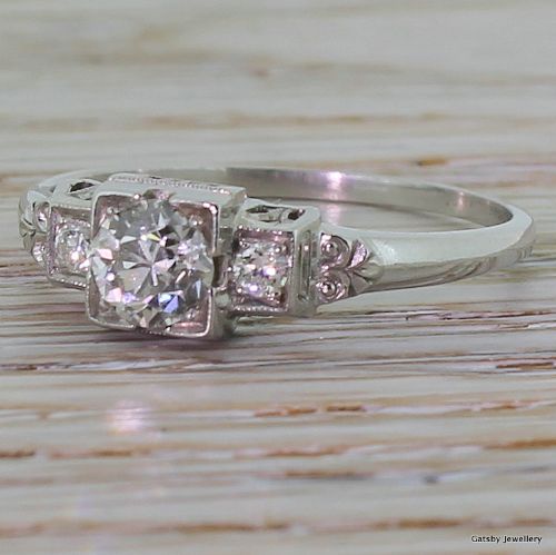 Art Deco 0.50 Carat Old Cut Diamond "Boxes" Ring, Circa 1920
