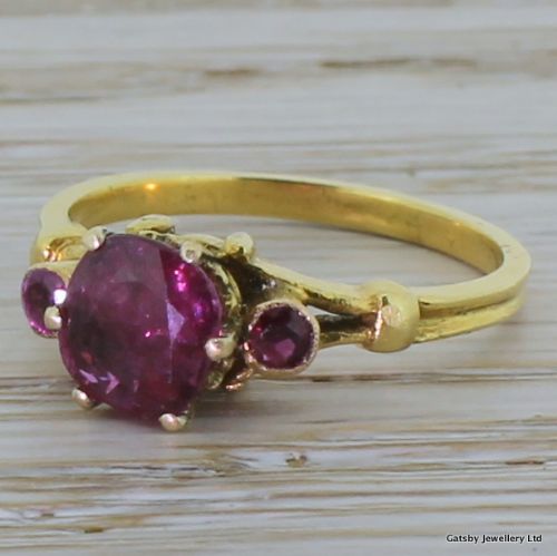 Victorian 1.00 Carat Cushion Cut Ruby Ring, Circa 1880
