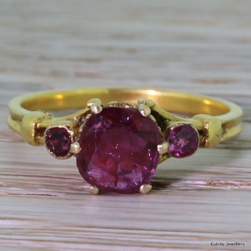fig 1. Victorian 1.00 Carat Cushion Cut Ruby Ring, circa 1880