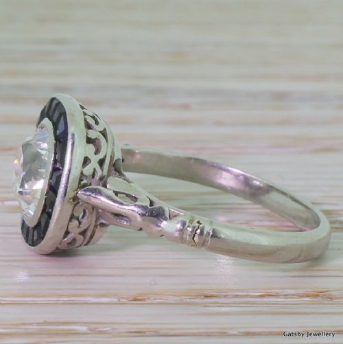 fig 2. Art Deco 1.50 Carat Old Cushion Cut & Sapphire Ring, circa 1920