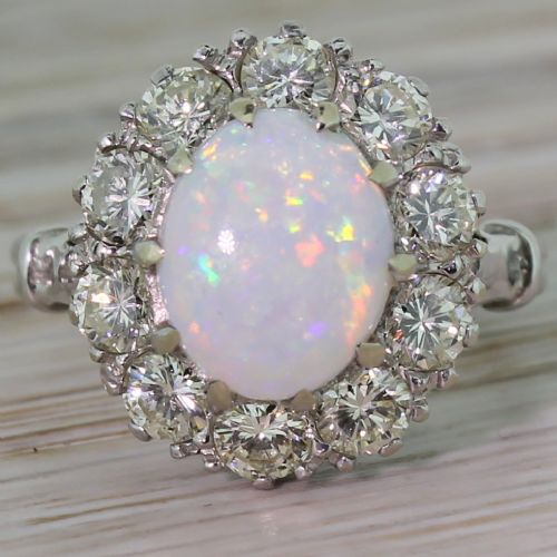 fig 1. Mid Century White Opal & Diamond Flower Cluster, circa 1960
