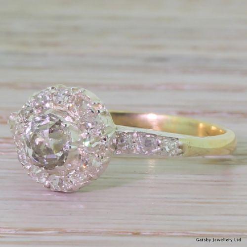 Art Deco 0.69 Carat Old Cut Diamond Cluster Engagement Ring, Circa 1925
