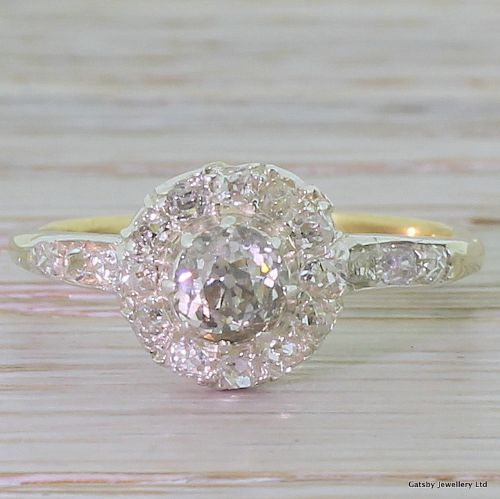 fig 1. Art Deco 0.69 Carat Old Cut Diamond Cluster Engagement Ring, circa 1925