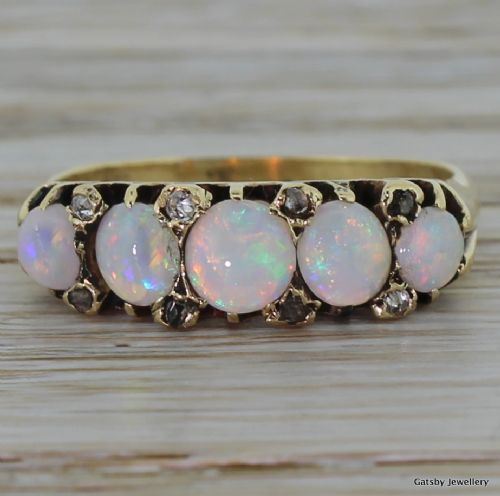 fig 1. Victorian Opal Five Stone & Diamond Ring, circa 1890