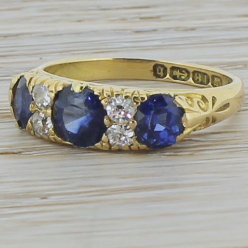 Victorian 1.35 Carat Sapphire Trilogy & Diamond Ring, Dated 1901
