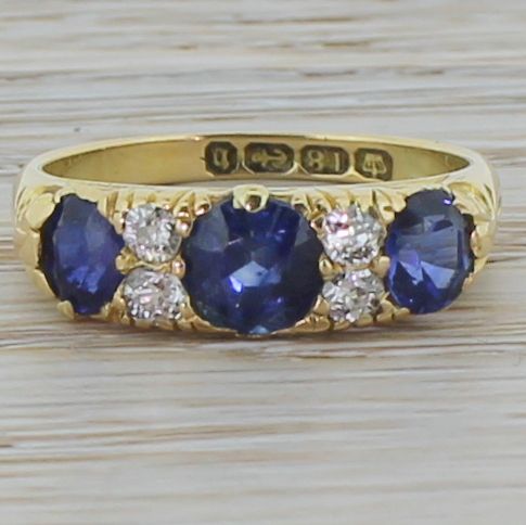 fig 1. Victorian 1.35 Carat Sapphire Trilogy & Diamond Ring, dated 1901