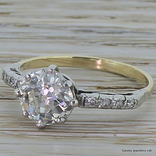 Art Deco 1.26 Carat Old Cushion Cut Diamond Engagement Ring, Circa 1920
