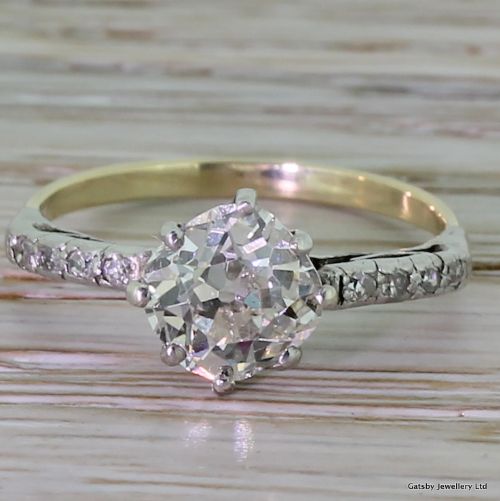 fig 1. Art Deco 1.26 Carat Old Cushion Cut Diamond Engagement Ring, circa 1920