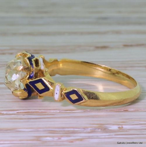 fig 2. Early Victorian 1.24 Carat Fancy Yellow Old Mine Cut & Enamel Ring, circa 1840