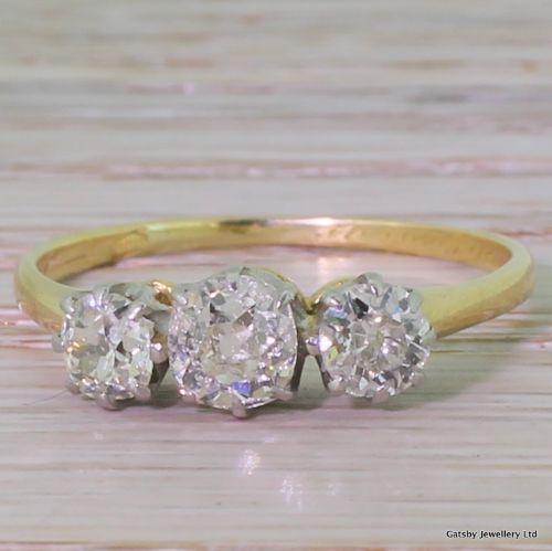 fig 1. Art Deco 1.30 Carat Old Cut Diamond Trilogy Ring, circa 1930