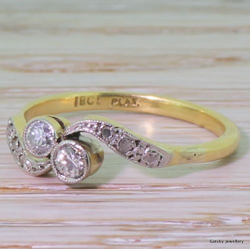 Edwardian 0.20 Carat Old Cut Diamond Crossover Ring, Circa 1905