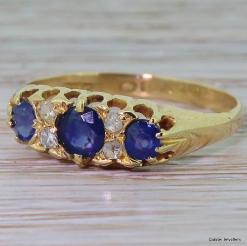 Edwardian Sapphire Trilogy & Diamond Ring, Dated 1907
