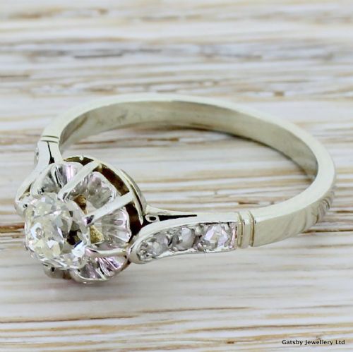 Art Deco 0.75 Carat Old Cut Diamond Engagement Ring, French, Circa 1930
