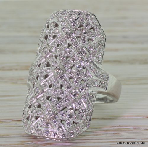 Art Deco 1.18 Carat Diamond "Shield" Cluster Ring, Circa 1940
