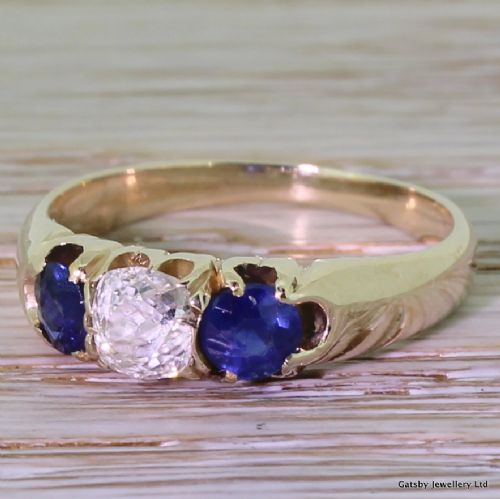 Victorian Diamond & Sapphire Trilogy Ring, Circa 1880
