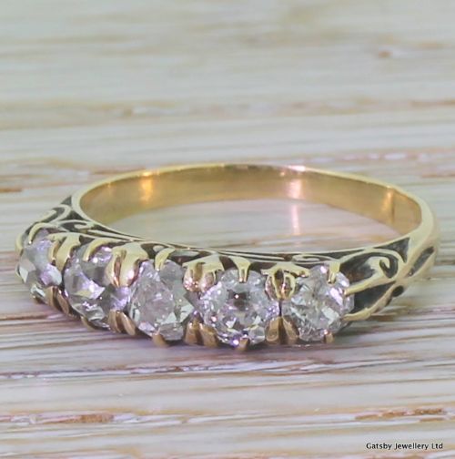 Victorian 1.50 Carat Old Cut Diamond Five Stone Ring, Circa 1890
