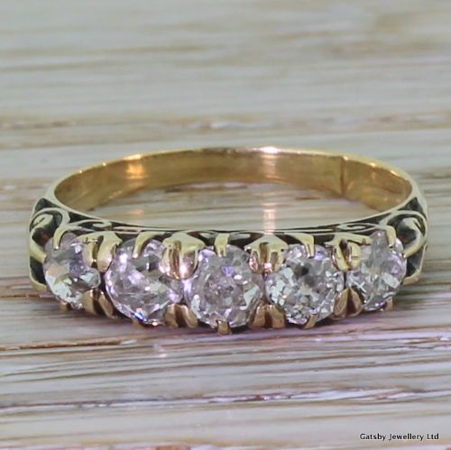 fig 1. Victorian 1.50 Carat Old Cut Diamond Five Stone Ring, circa 1890