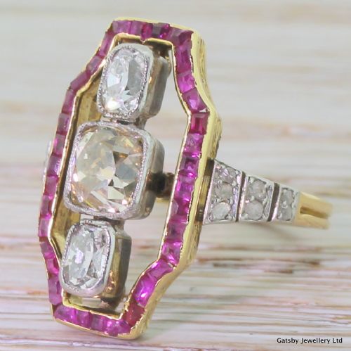 Belle Epoque 1.60 Carat Old Cut Diamond & Ruby Ring, Circa 1910
