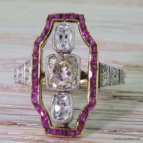 fig 1. Belle Epoque 1.60 Carat Old Cut Diamond & Ruby Ring, circa 1910
