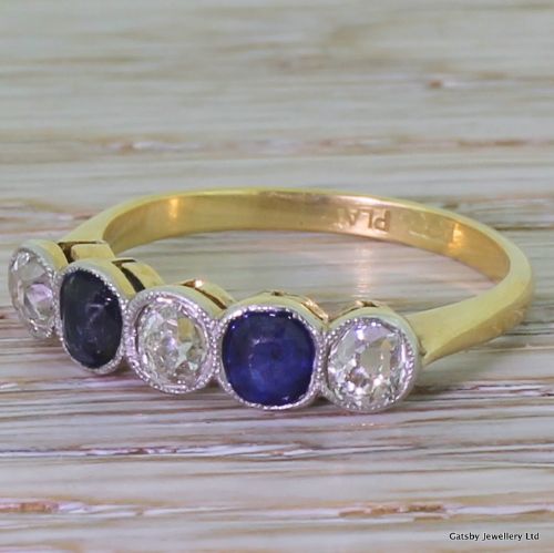 Art Deco Diamond & Sapphire Five Stone Ring, Circa 1915