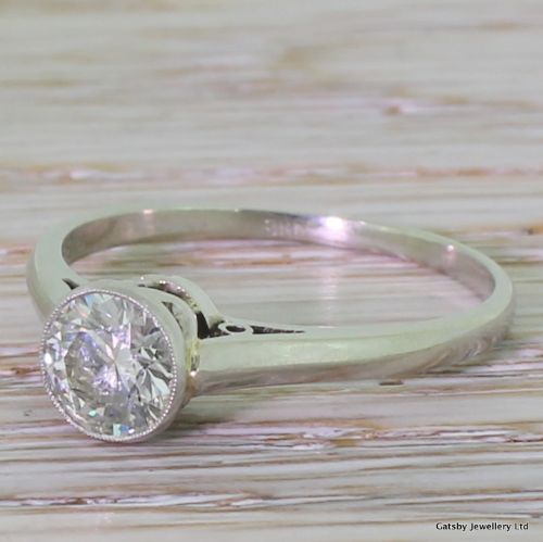Art Deco 0.70 Carat Transitional Cut Diamond Engagement Ring, Circa 1940
