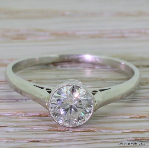 fig 1. Art Deco 0.70 Carat Transitional Cut Diamond Engagement Ring, circa 1940