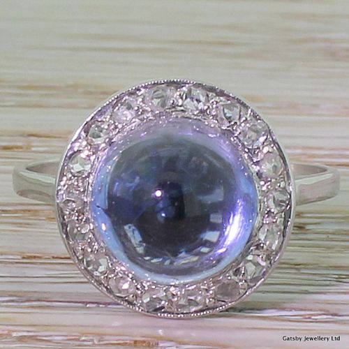 fig 1. Art Deco 4.00 Cabochon Sapphire & Diamond Halo Ring, circa 1915