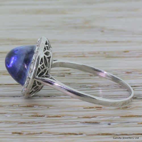 fig 2. Art Deco 4.00 Cabochon Sapphire & Diamond Halo Ring, circa 1915