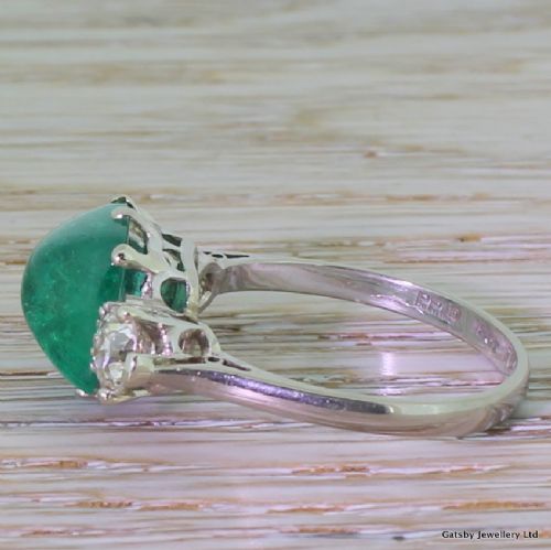 fig 2. Art Deco 4.02 Carat Cabochon Emerald & 1.01 Carat Diamond Ring, circa 1930