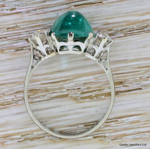fig 3. Art Deco 4.02 Carat Cabochon Emerald & 1.01 Carat Diamond Ring, circa 1930