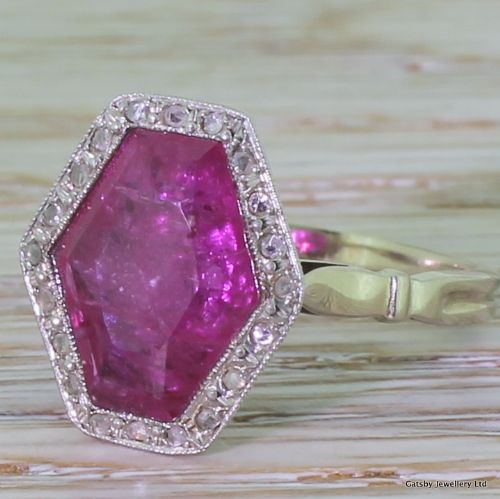 Art Deco 4.00 Carat Hexagonal Cut Ruby Ring, Circa 1925

