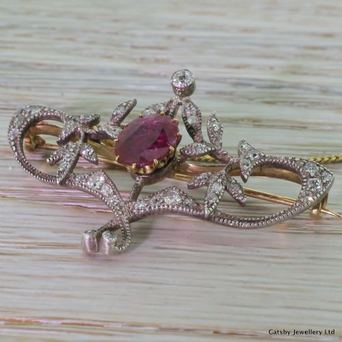 fig 1. Belle Epoque 2.00 Carat Ruby & Old Cut Diamond Brooch, circa 1875