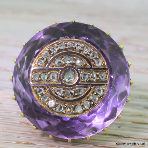 fig 1. Edwardian 25.00 Carat Amethyst & Rose Cut Diamond Ring, dated 1908
