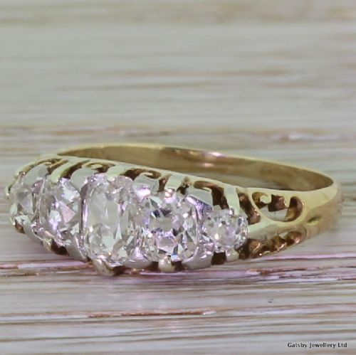Victorian 1.50 Old Cut Diamond Five Stone Ring, Circa 1850
