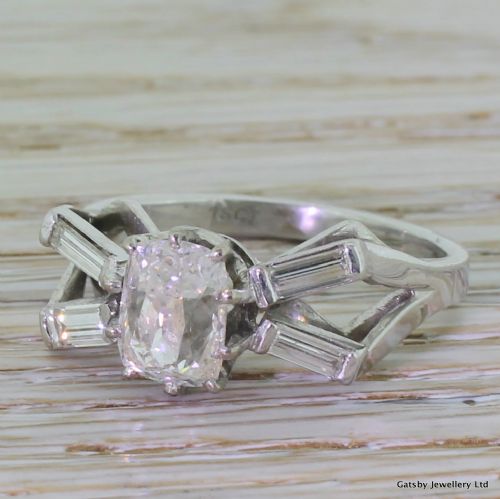 Art Deco 1.61 Carat Old Cut Diamond "Kiss" Ring, Circa 1935
