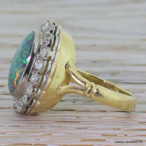 fig 2. Art Deco Black Opal & 1.50 Carat Old Mine Cut Diamond Cluster Ring, circa 1925