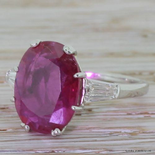 Art Deco 3.50 Carat Burmese Ruby & Diamond Ring, Circa 1920
