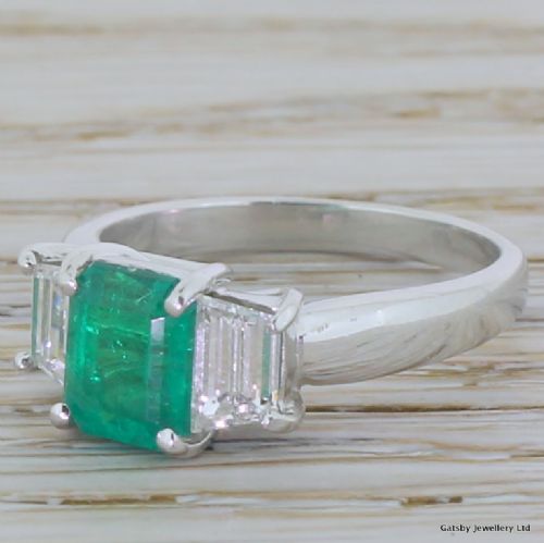 Art Deco 1.50 Carat Colombian Emerald & Diamond Trilogy Ring, Circa 1935
