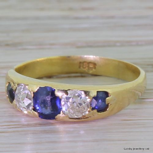 Victorian Sapphire & Diamond Five Stone Ring, Circa 1890
