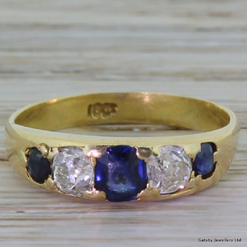 fig 1. Victorian Sapphire & Diamond Five Stone Ring, circa 1890

