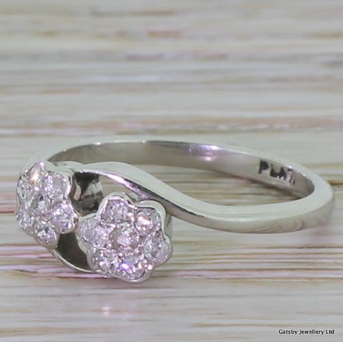 Art Deco 0.28 Carat Old Cut Diamond Double Daisy Cluster, Circa 1920
