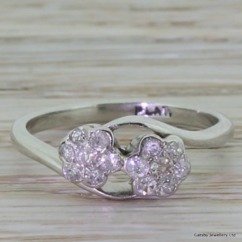 fig 1. Art Deco 0.28 Carat Old Cut Diamond Double Daisy Cluster, circa 1920