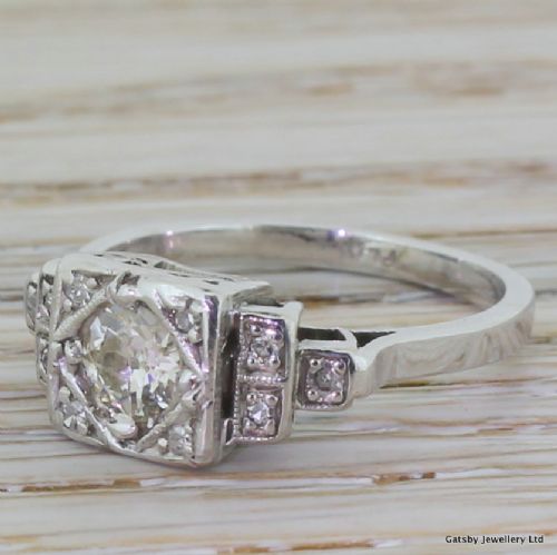 Art Deco 0.50 Carat Diamond "Box Step" Engagement Ring, Circa 1930